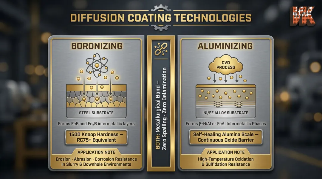Boronizing versus aluminizing diffusion coating process comparison for heat exchanger components