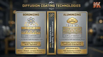 Boronizing versus aluminizing diffusion coating process comparison for heat exchanger components