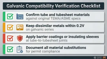 Galvanic corrosion prevention checklist four steps for OEM-compatible tube bundle replacements
