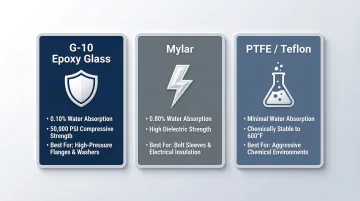 Three electrical isolation materials comparison chart for galvanic corrosion prevention