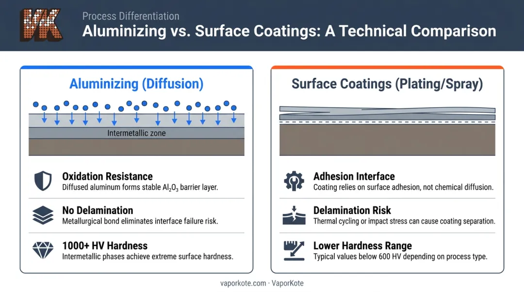 Aluminizing diffusion process versus surface coating methods side-by-side comparison