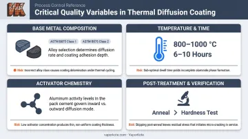 Four critical aluminizing quality factors including substrate temperature activator and post-treatment variables