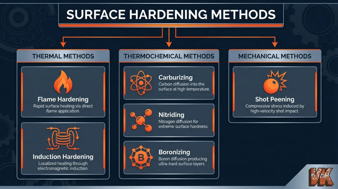 Three categories of surface hardening methods thermal thermochemical and mechanical overview