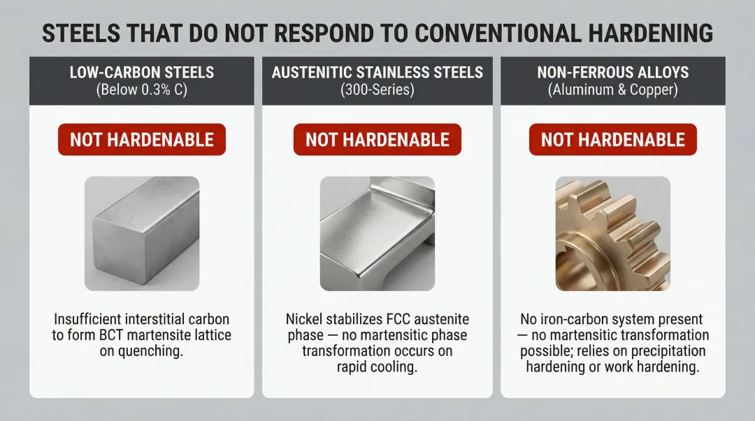 Steel and alloy types that cannot be hardened by conventional heat treatment comparison chart