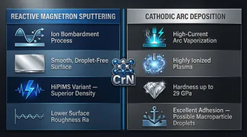 Two PVD methods for CrN coating reactive sputtering versus cathodic arc comparison