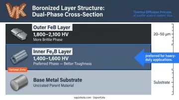 Boronized steel dual-phase FeB and Fe2B microstructure layer diagram