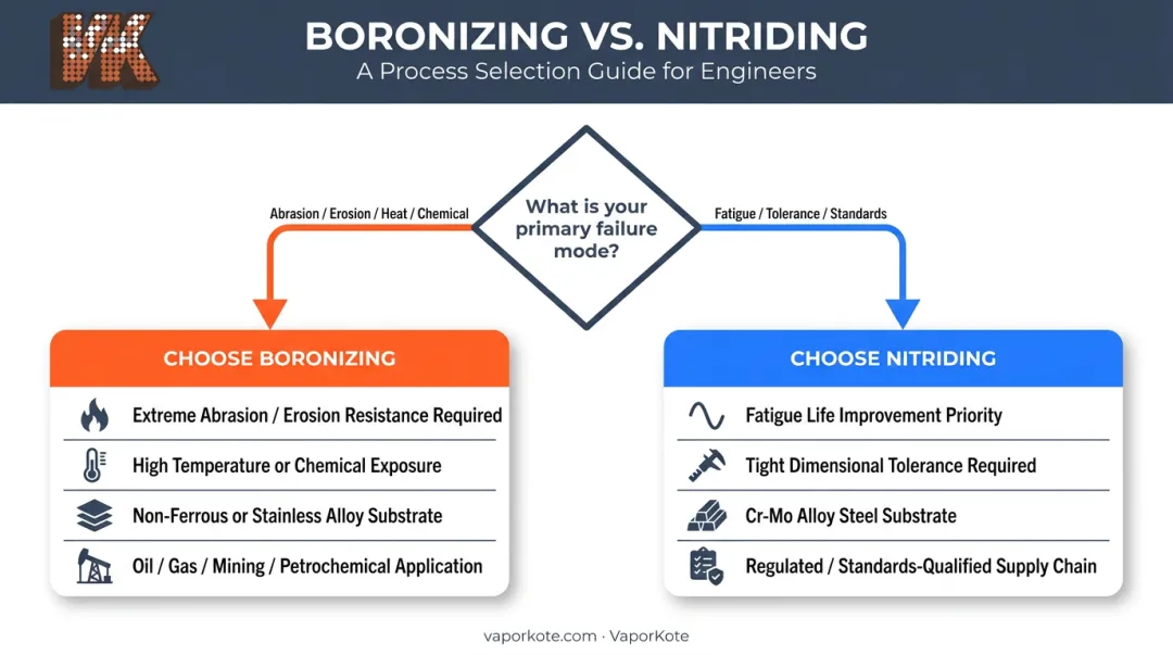 Boronizing versus nitriding application selection decision guide flowchart