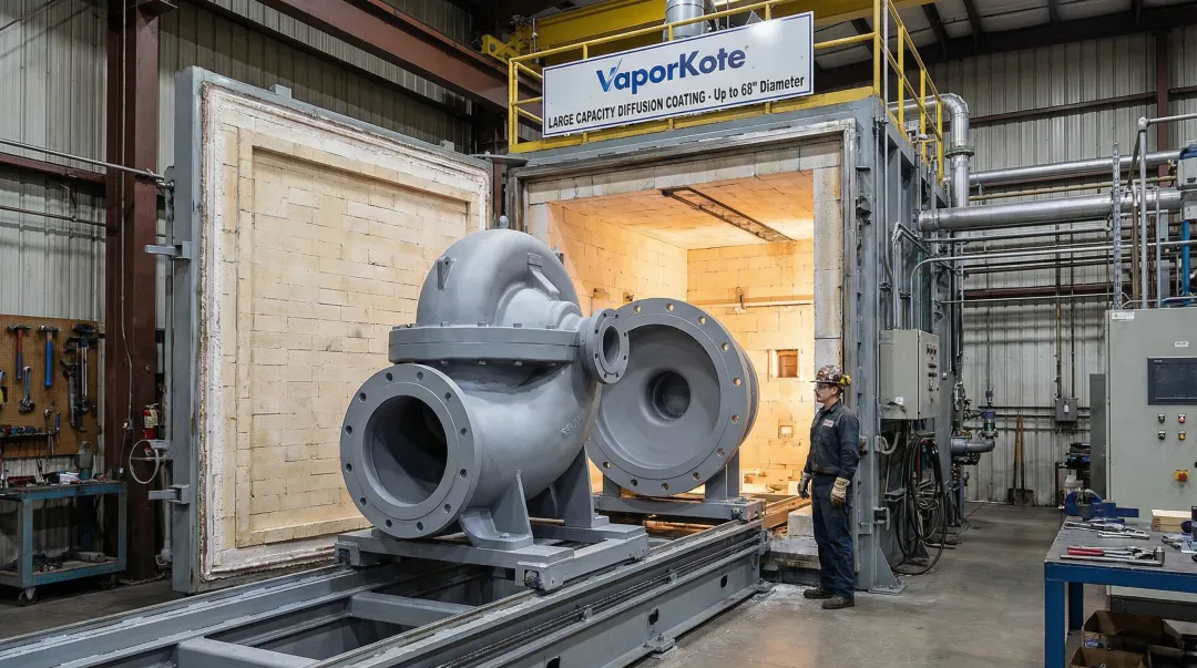 VaporKote diffusion coating furnace processing large industrial components for boronizing aluminizing