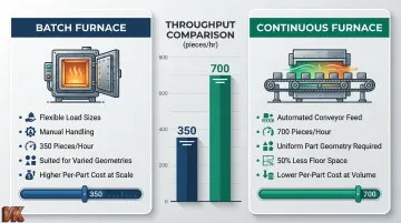 Batch versus continuous furnace throughput and suitability side-by-side comparison infographic