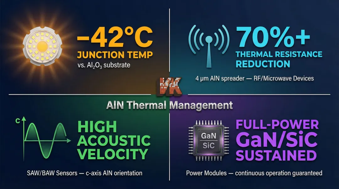 AlN coating electronics thermal management applications LED RF power module performance data