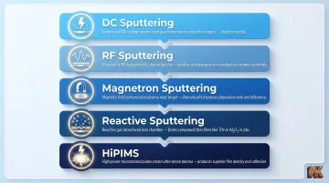 Five PVD sputtering variants process overview from DC to HiPIMS techniques