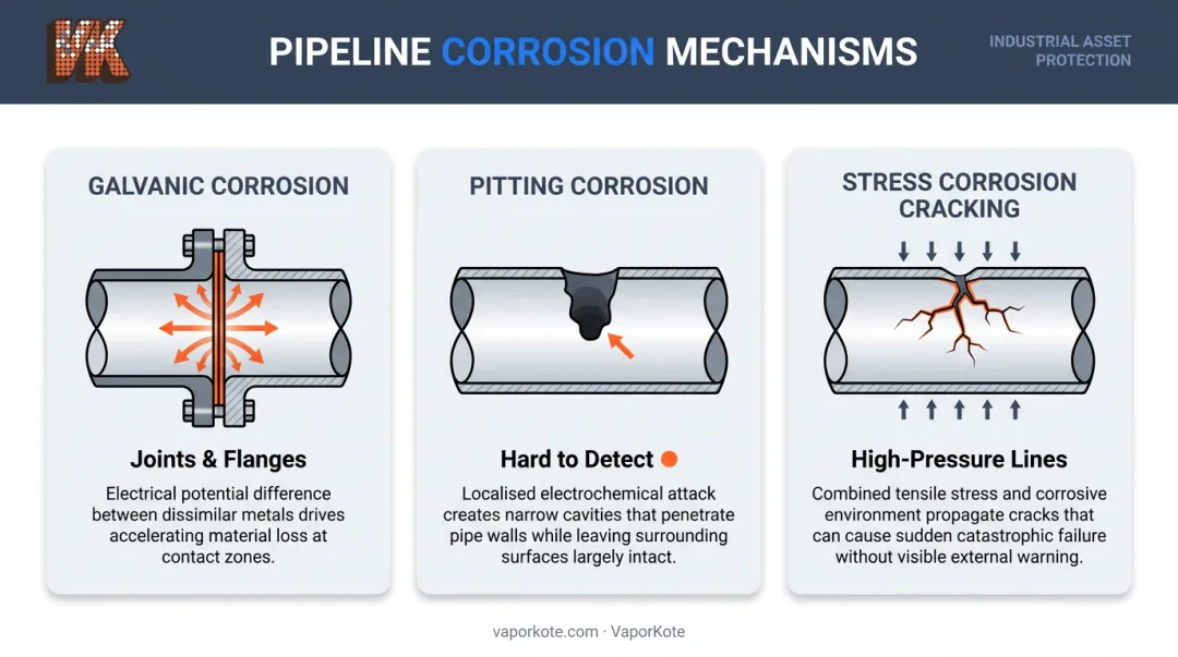 Three pipeline corrosion mechanisms galvanic pitting and stress cracking explained