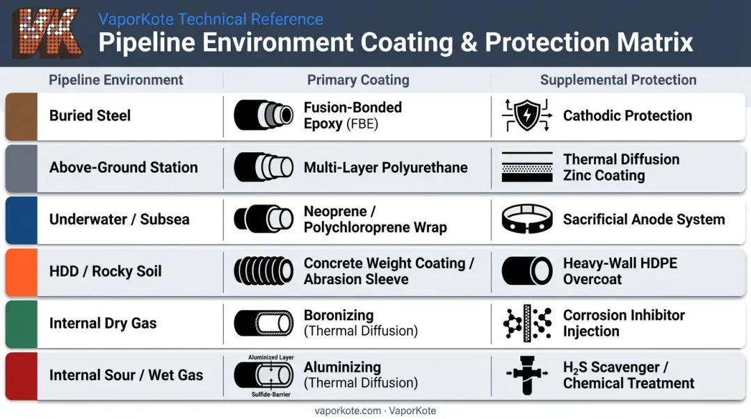 Pipeline coating selection decision framework by environment and protection method