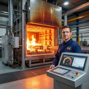 Industrial thermal processing equipment treating metal components in a high-temperature furnace