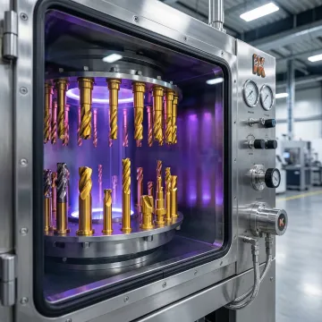 PVD titanium nitride coating applied to industrial metal components, showing golden TiN surface finish