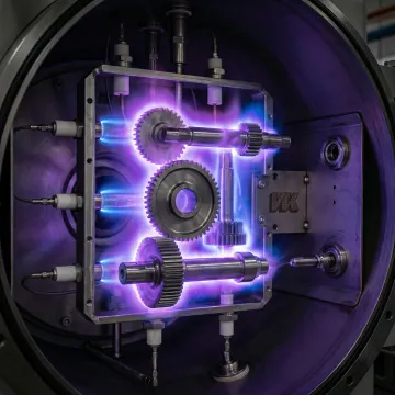 Industrial plasma nitriding chamber treating metal components for surface hardening
