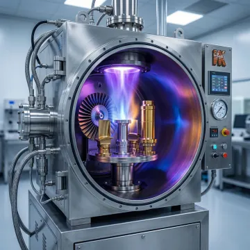 Industrial PVD coating chamber applying thin film coating to metal components