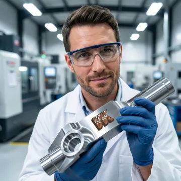 VaporKote engineer analyzing coated industrial components for manufacturing quality assurance