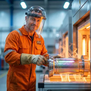 Industrial technician applying professional coating solution to a metal component in a manufacturing facility