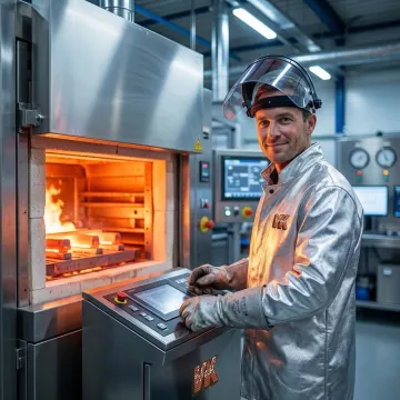 Industrial metal components undergoing specialty heat treat processing in a high-temperature furnace facility