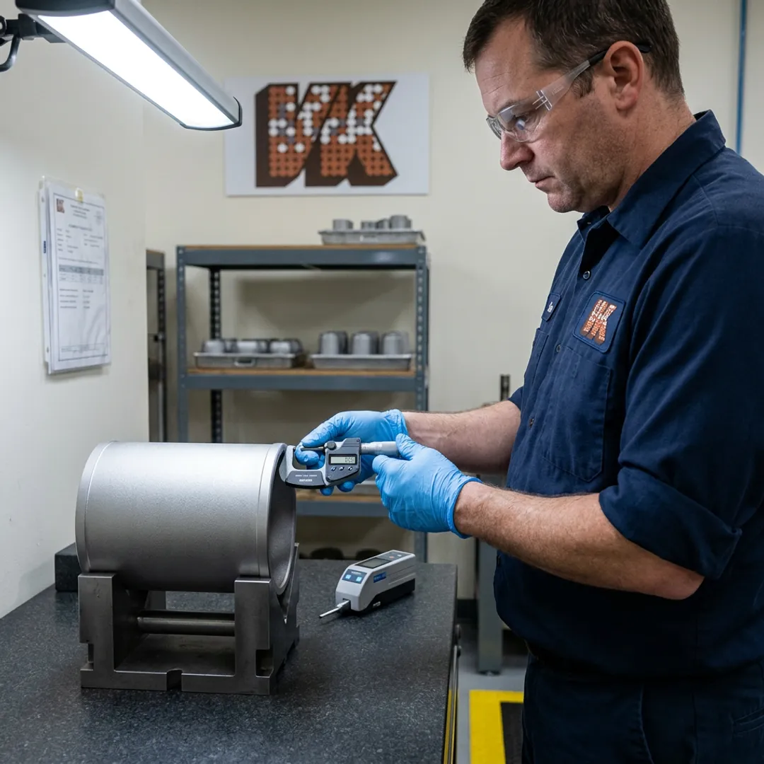 Technician inspecting coated steel component