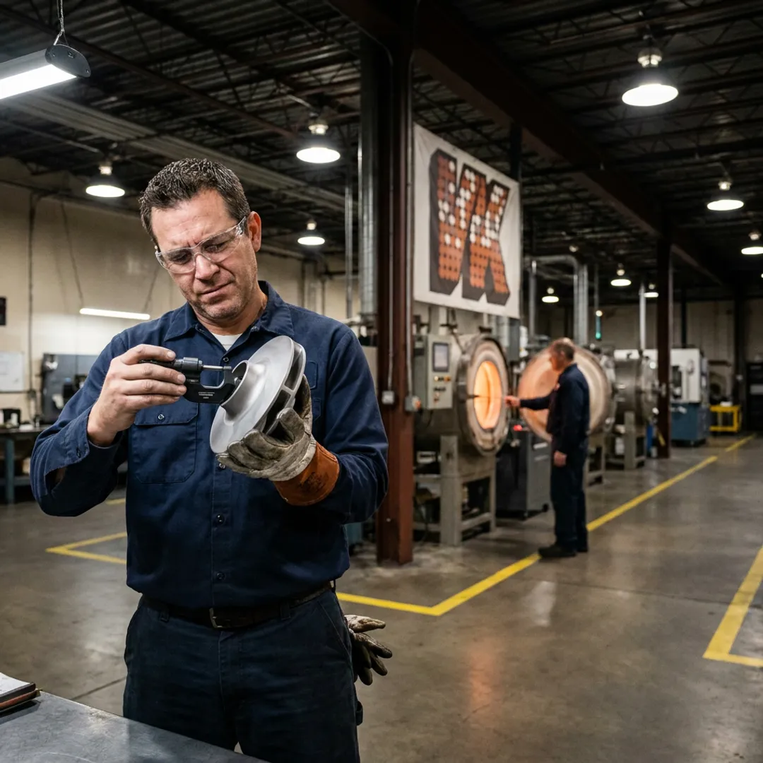 Technician inspecting boronized industrial component
