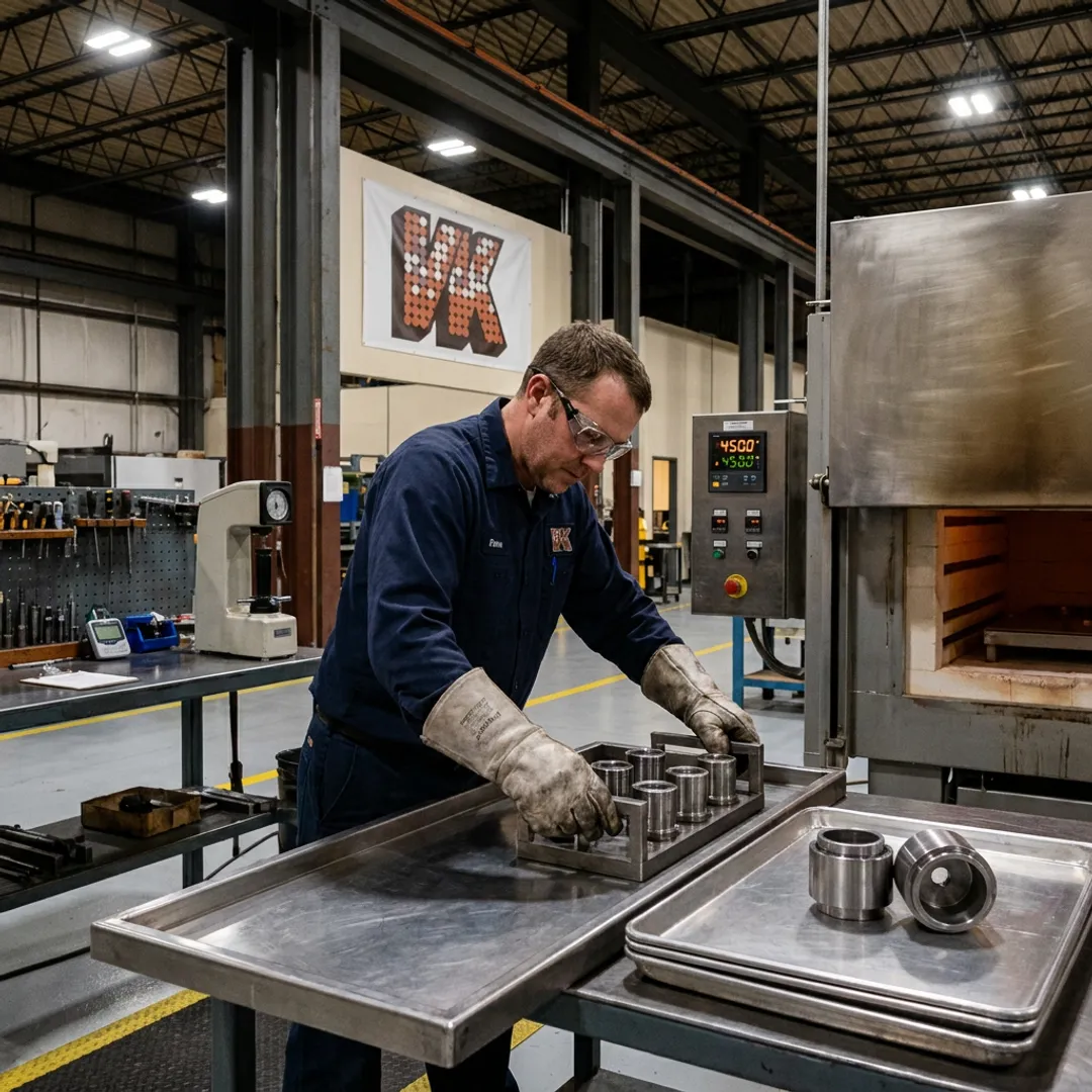 Technician preparing components for boronizing heat treatment