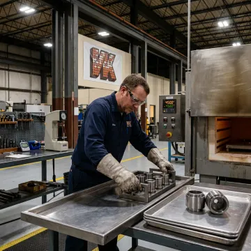 Technician preparing components for boronizing heat treatment