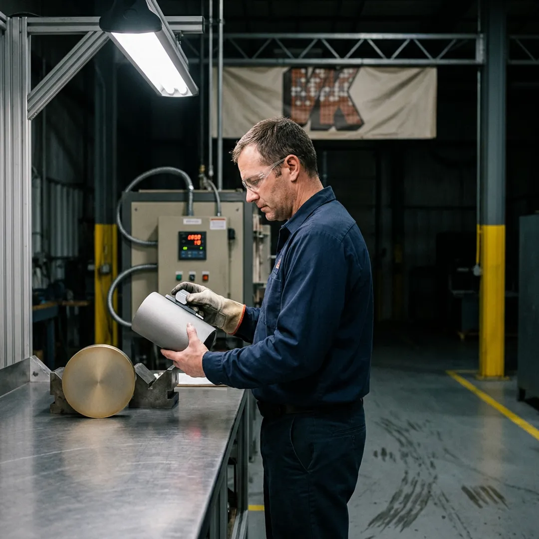 Technician inspecting coated industrial components