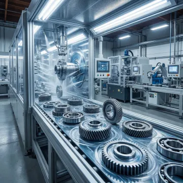 Industrial metal components being treated with anti-friction functional coatings in a manufacturing facility