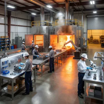 Step-by-step metal heat treating process in an industrial facility