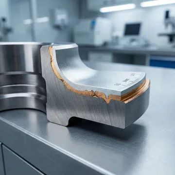 Cross-section of a metal component showing deep diffusion coating layer applied through industrial boronizing process