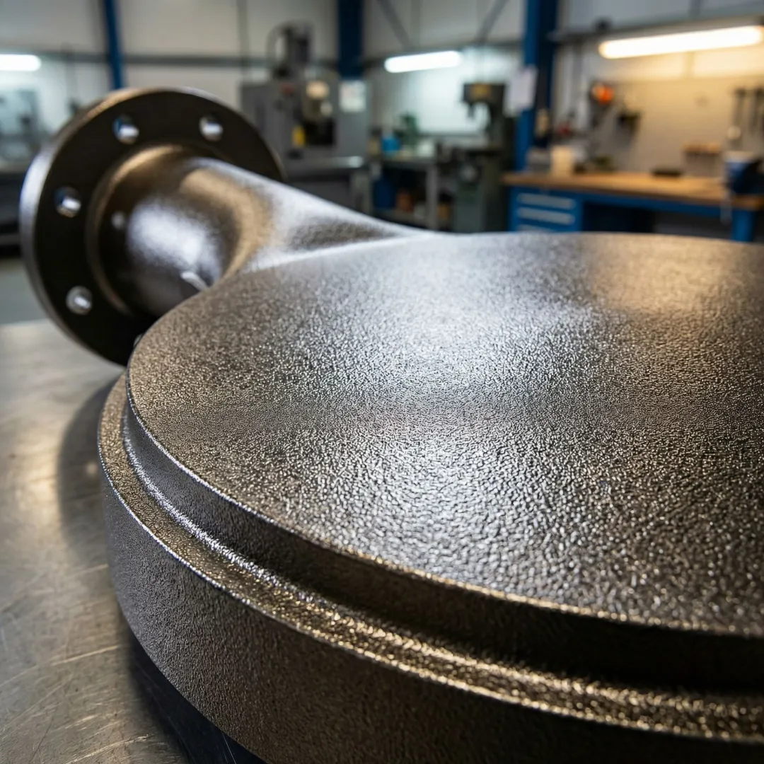 Close-up of a boronized metal pump component showing hardened surface coating finish