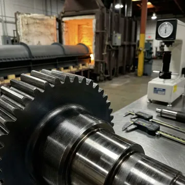 Close-up of a heat-treated metal component showing hardened surface finish in an industrial setting