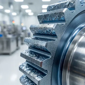 Close-up of a boronized metal component showing hardened surface coating in an industrial setting