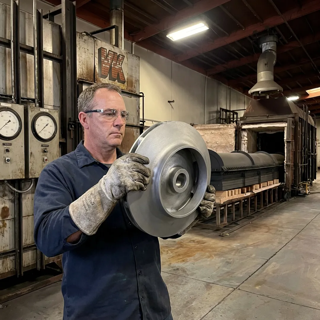Technician inspecting coated pump impeller