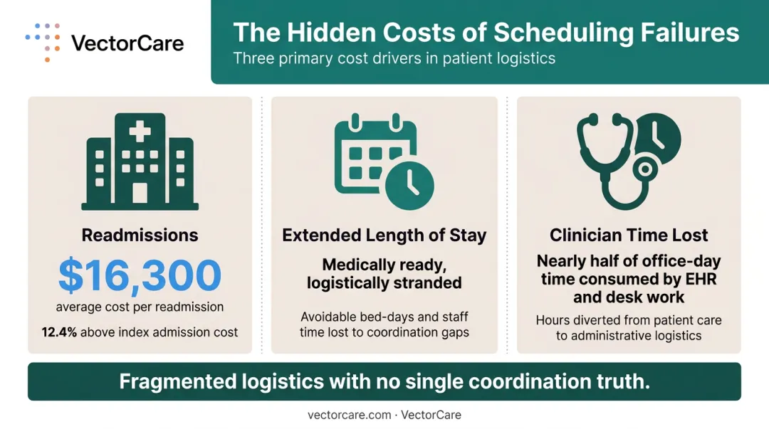 Three healthcare scheduling cost drivers readmissions length of stay and clinician burnout