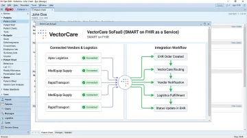 VectorCare SoFaaS SMART on FHIR platform interface showing EHR embedded application workflow