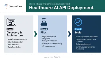 Three-phase healthcare AI API rollout process from discovery through pilot to scale