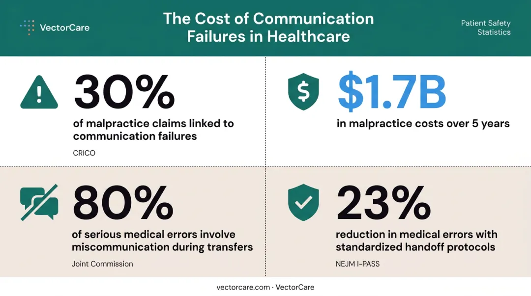 Patient safety communication failure statistics linking handoff gaps to malpractice and adverse events