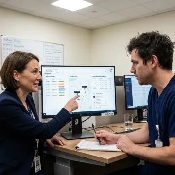 Care team reviewing discharge workflow dashboard