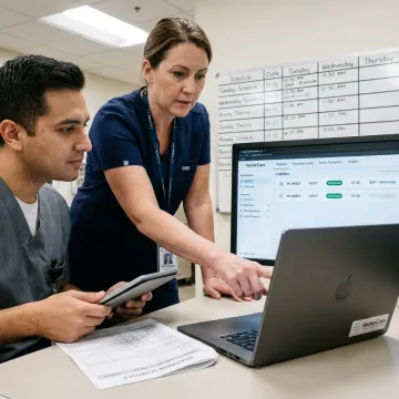 Hospital staff using patient scheduling software