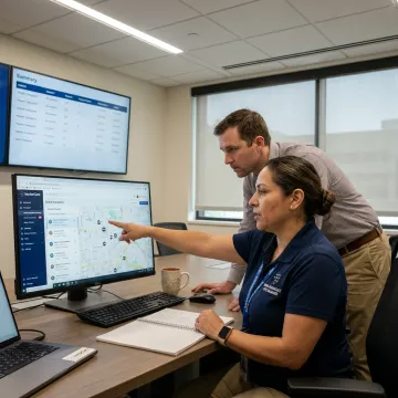 Hospital team using patient tracking software dashboard