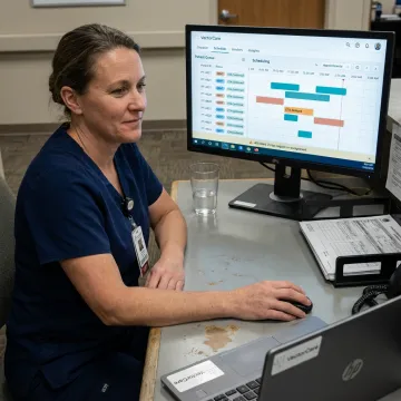 Healthcare team using automated patient transport software