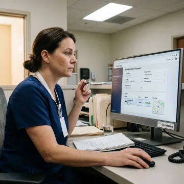 Care team scheduling a patient transport request