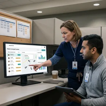 Care team coordinating patient logistics on a healthcare platform
