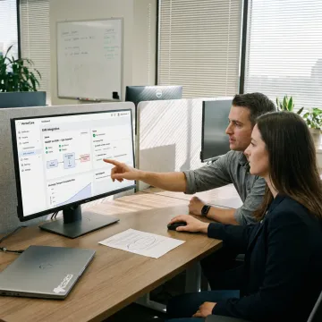 Healthcare IT team planning EHR integration workflow