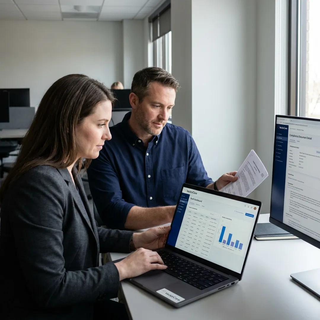 Healthcare operations team reviewing vendor credentialing workflow