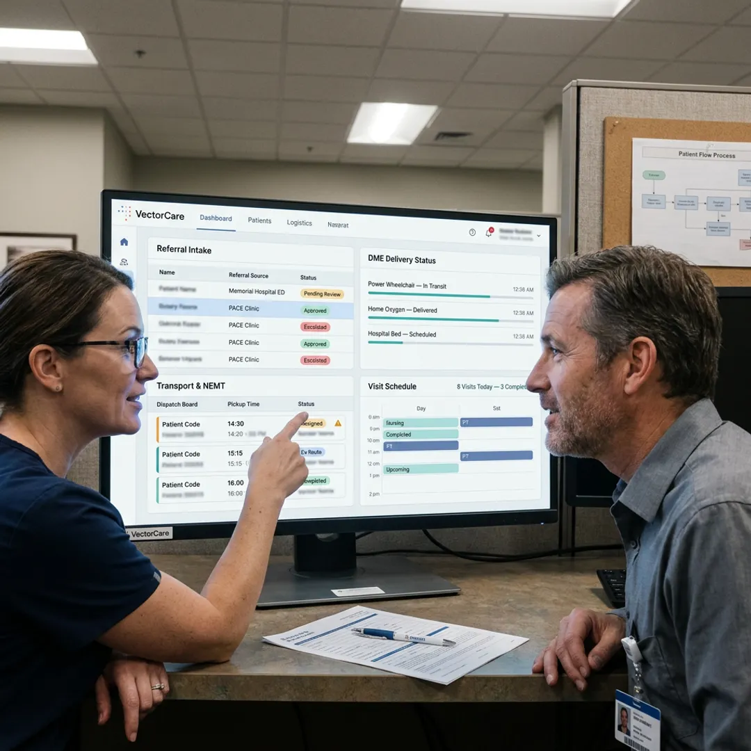 Healthcare team managing home care intake workflow