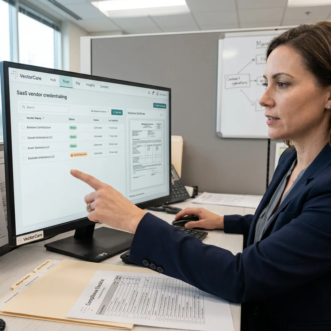 Healthcare vendor credentialing workflow dashboard
